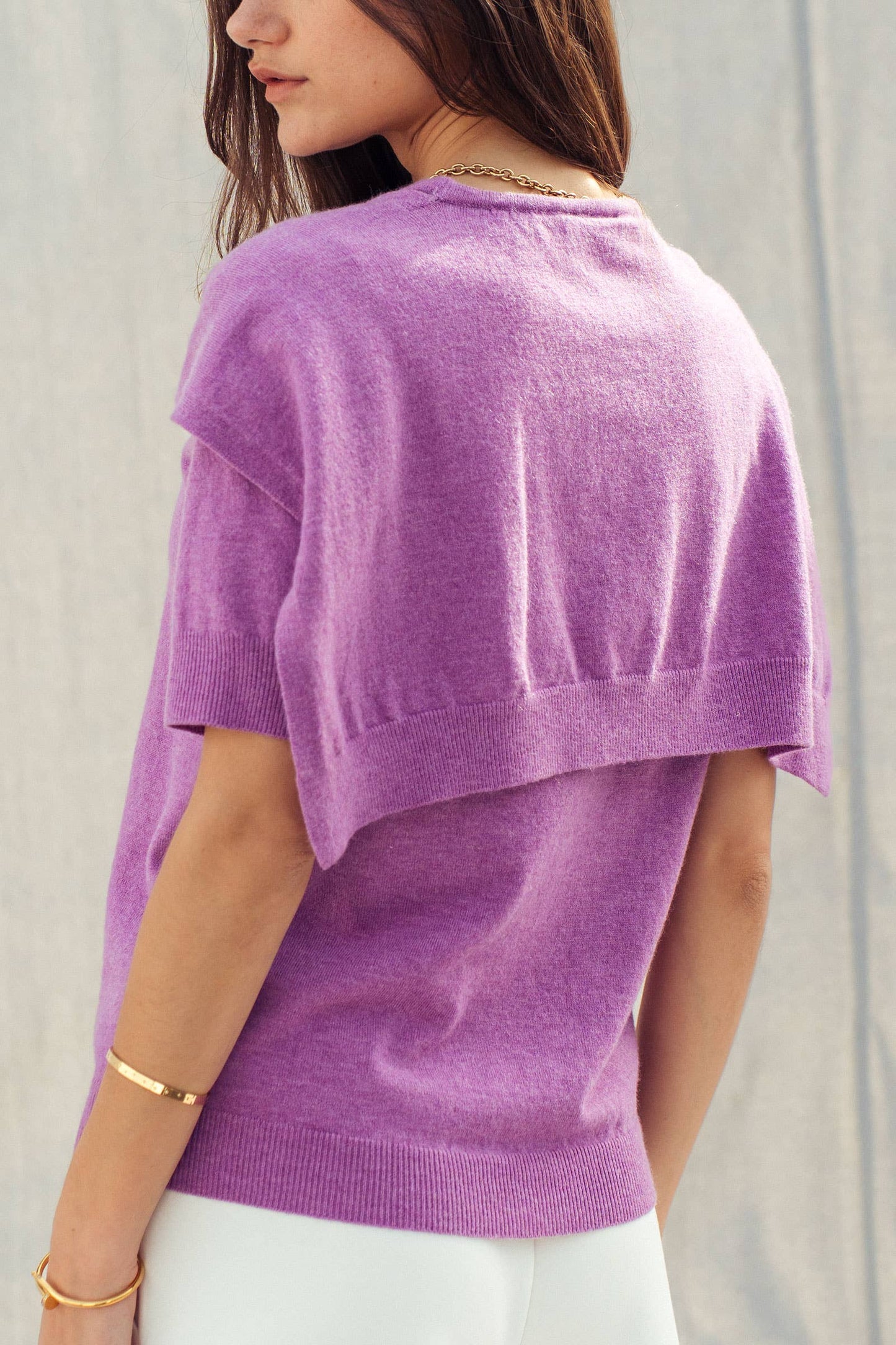 Faux Layered Tie-Front Knit Top