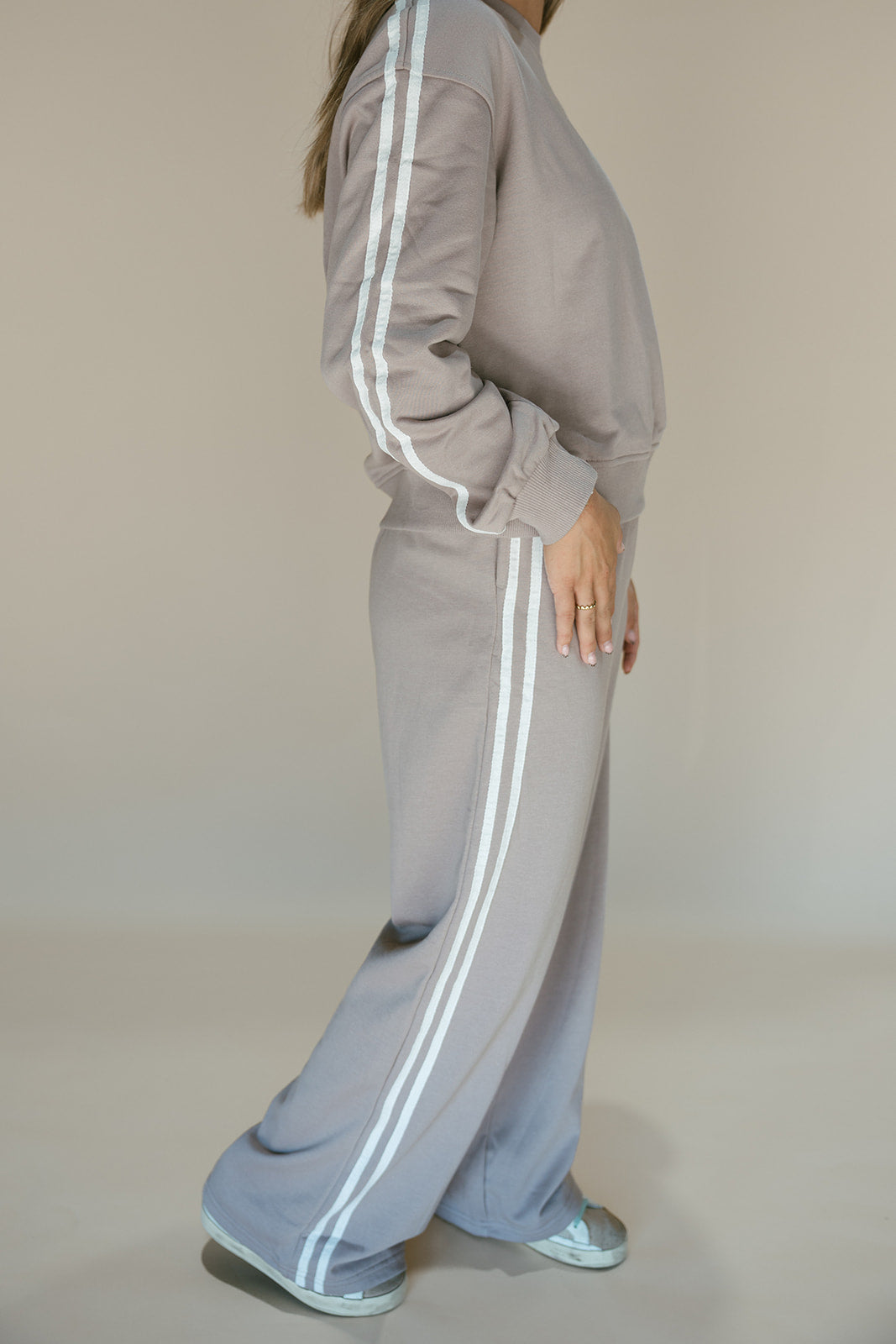 Striped Crewneck Pullover Sweatpants 2pcs Outfit