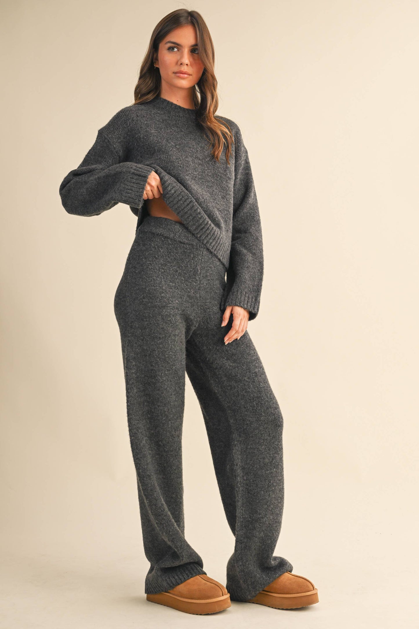 melange cropped sweater top and straight joggers