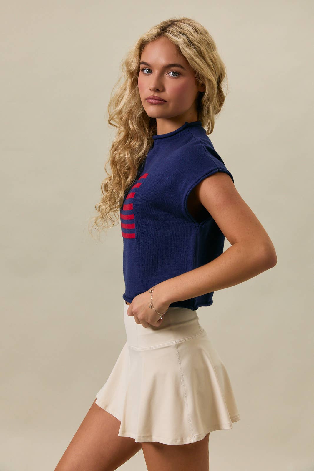 Drop Shoulder Mock Neck "USA Flag" Graphic Sweater