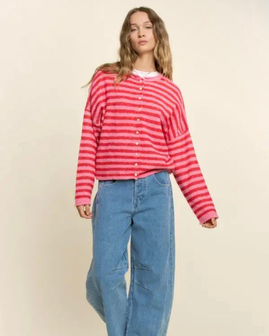 Striped Button-Down Cardigan