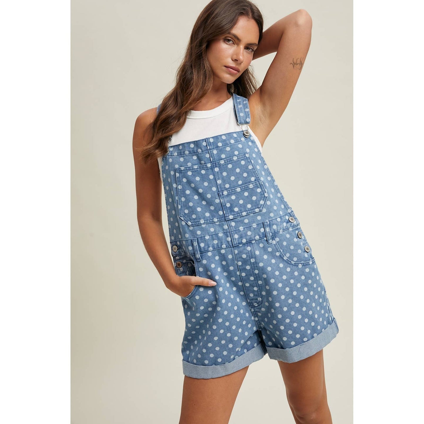 Polka Dot Denim Shortall