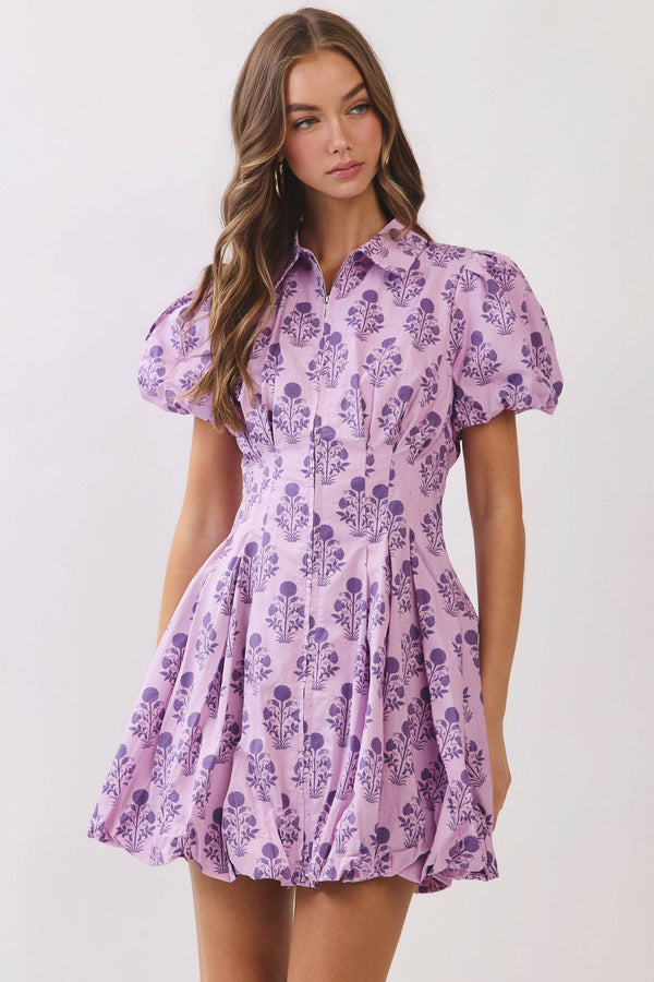 Floral Print Puff Sleeve Bubble Hem Mini Dress