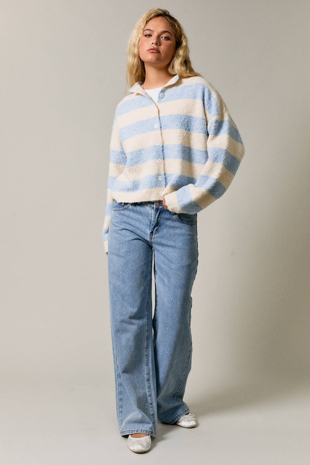 High Neck Stripe Cardigan