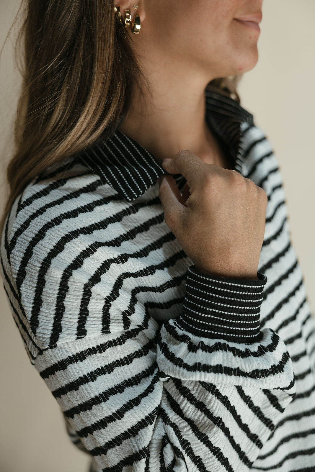 Stripe Collared Pullover Top and Drawstring Pant Set