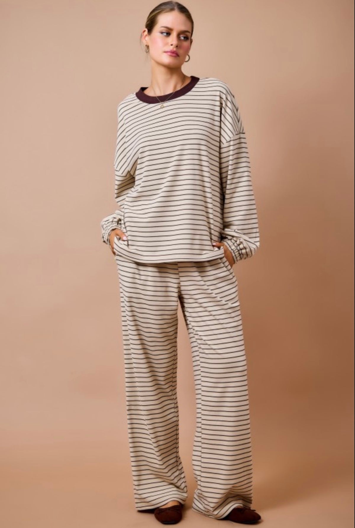 Brushed Stripe Lounge Set Sweatshirt