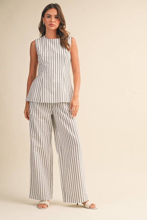 STRIPE PEPLUM SLEEVELESS TOP AND TROUSERS