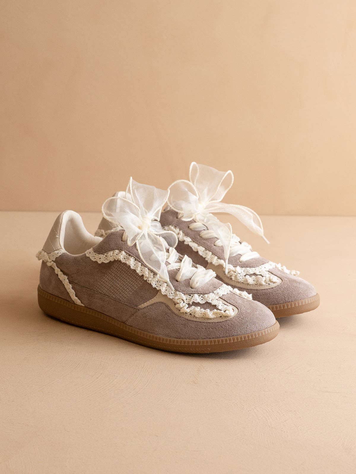 Dark Grey Lace-Trimmed Retro Sneaker