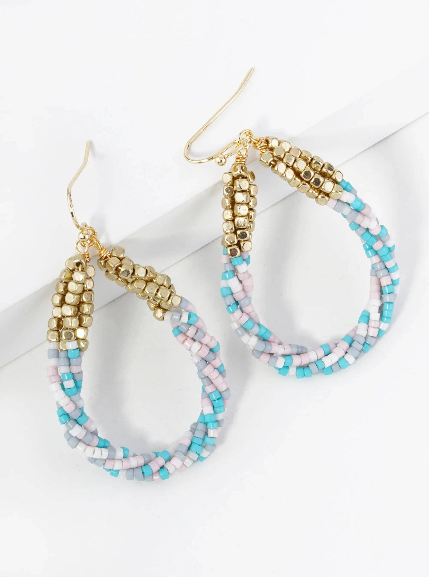 Twist Seed Beaded Teardrop Dangle Drop Earrings