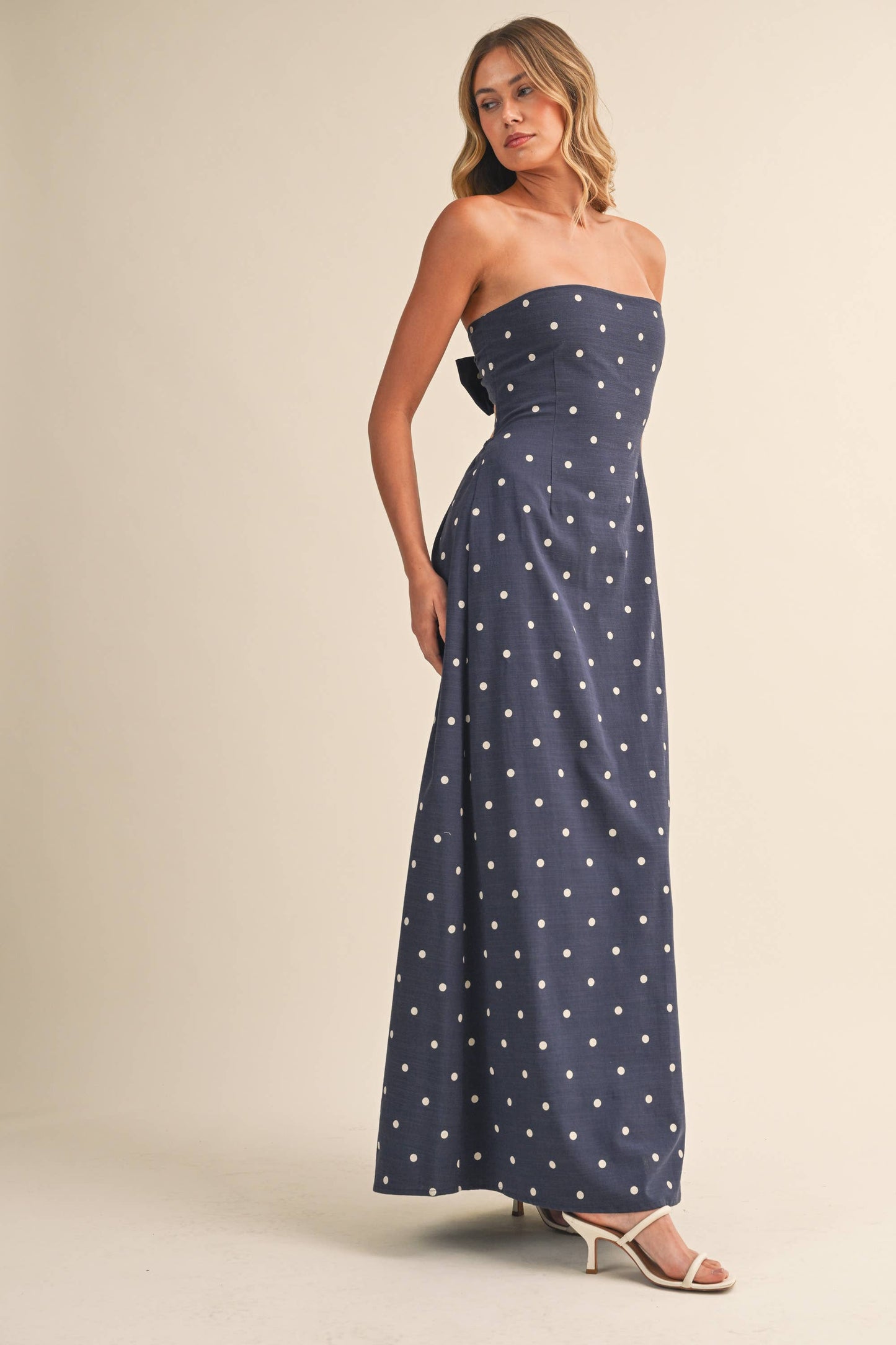 Polka Dot Tube Maxi Dress With Tie-back