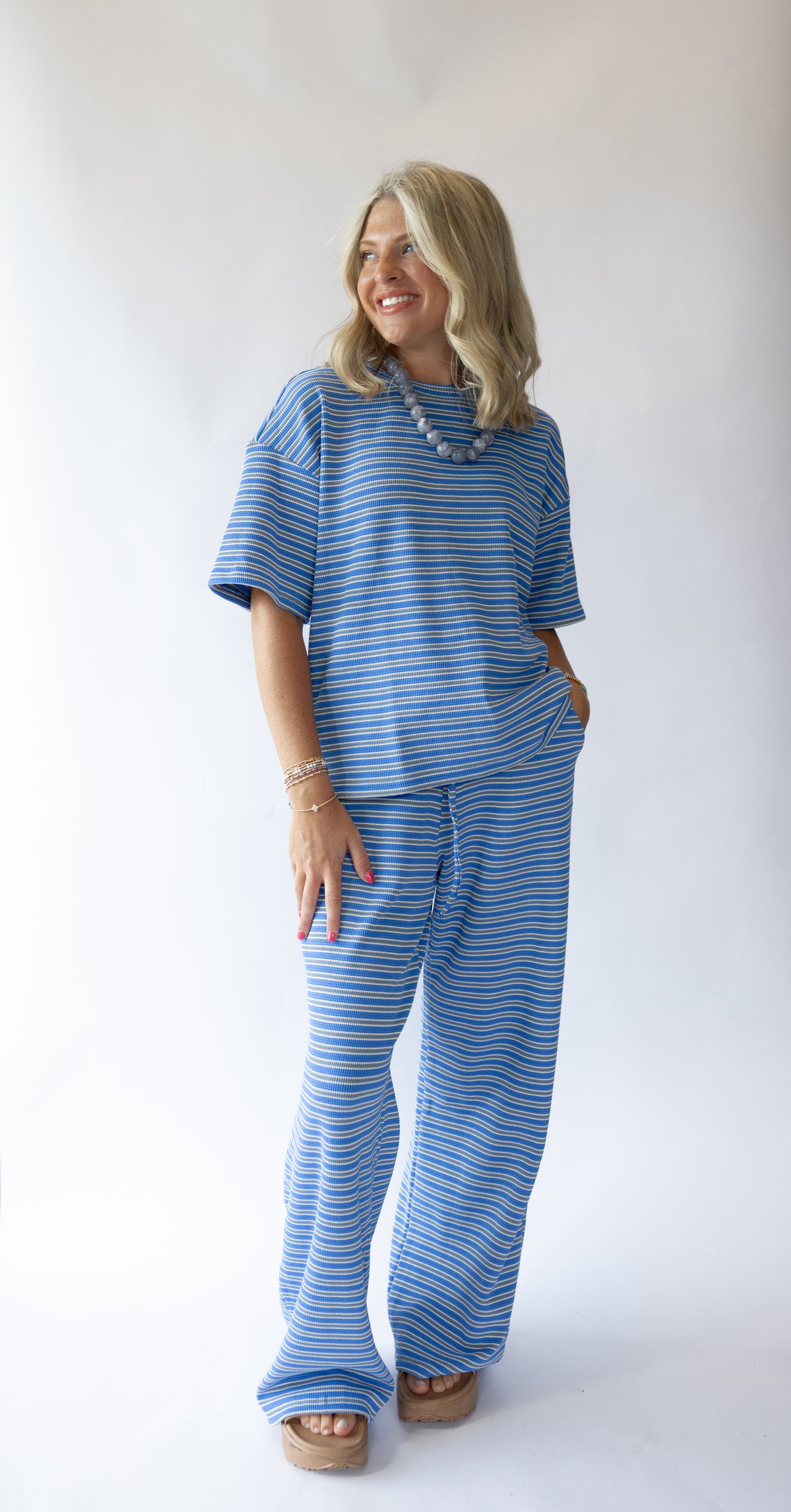 Waffle Textured Matching Set Blue