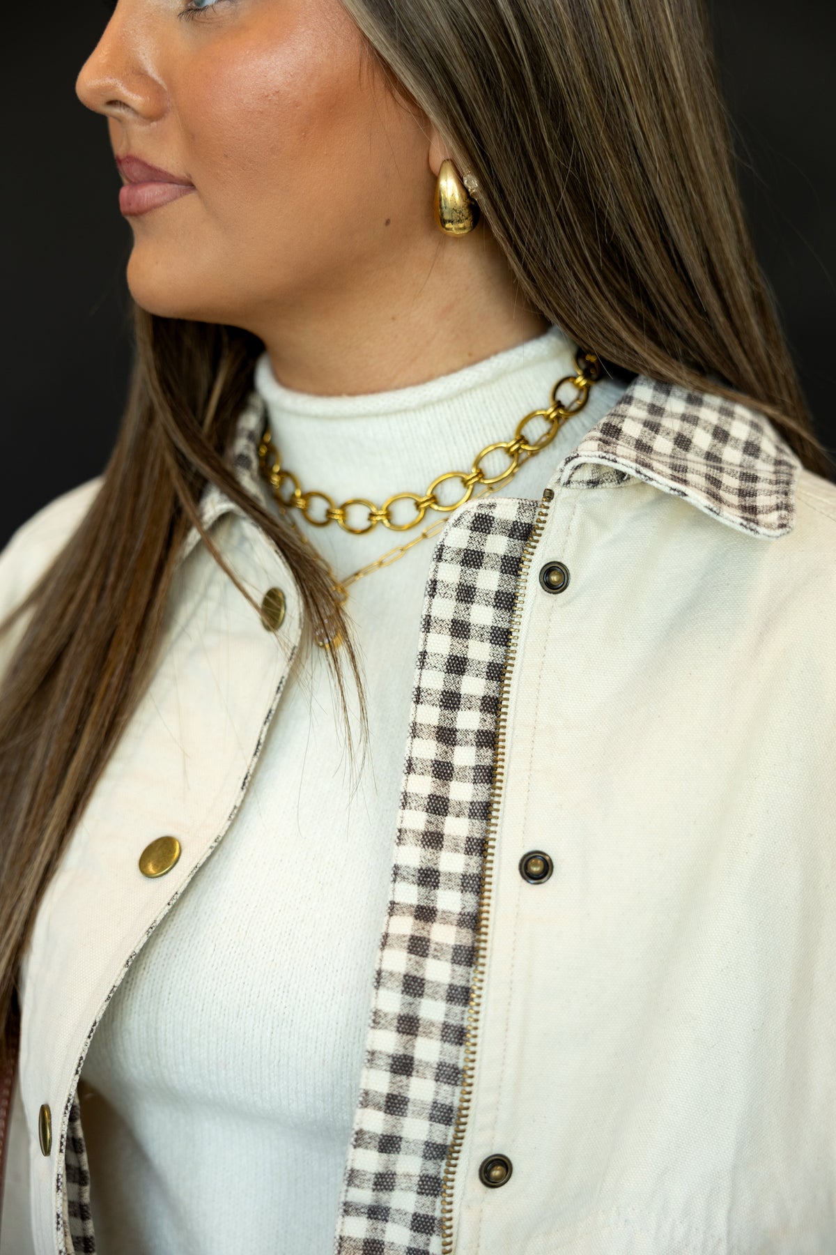 Gingham Collared Twill Jacket