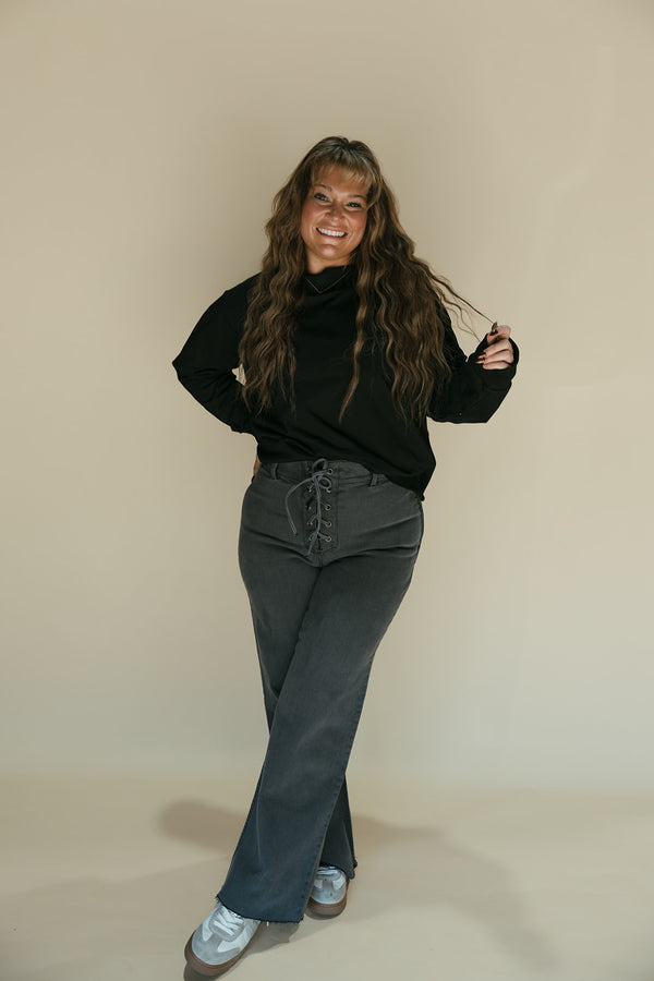 lace-up front detail stretched pants