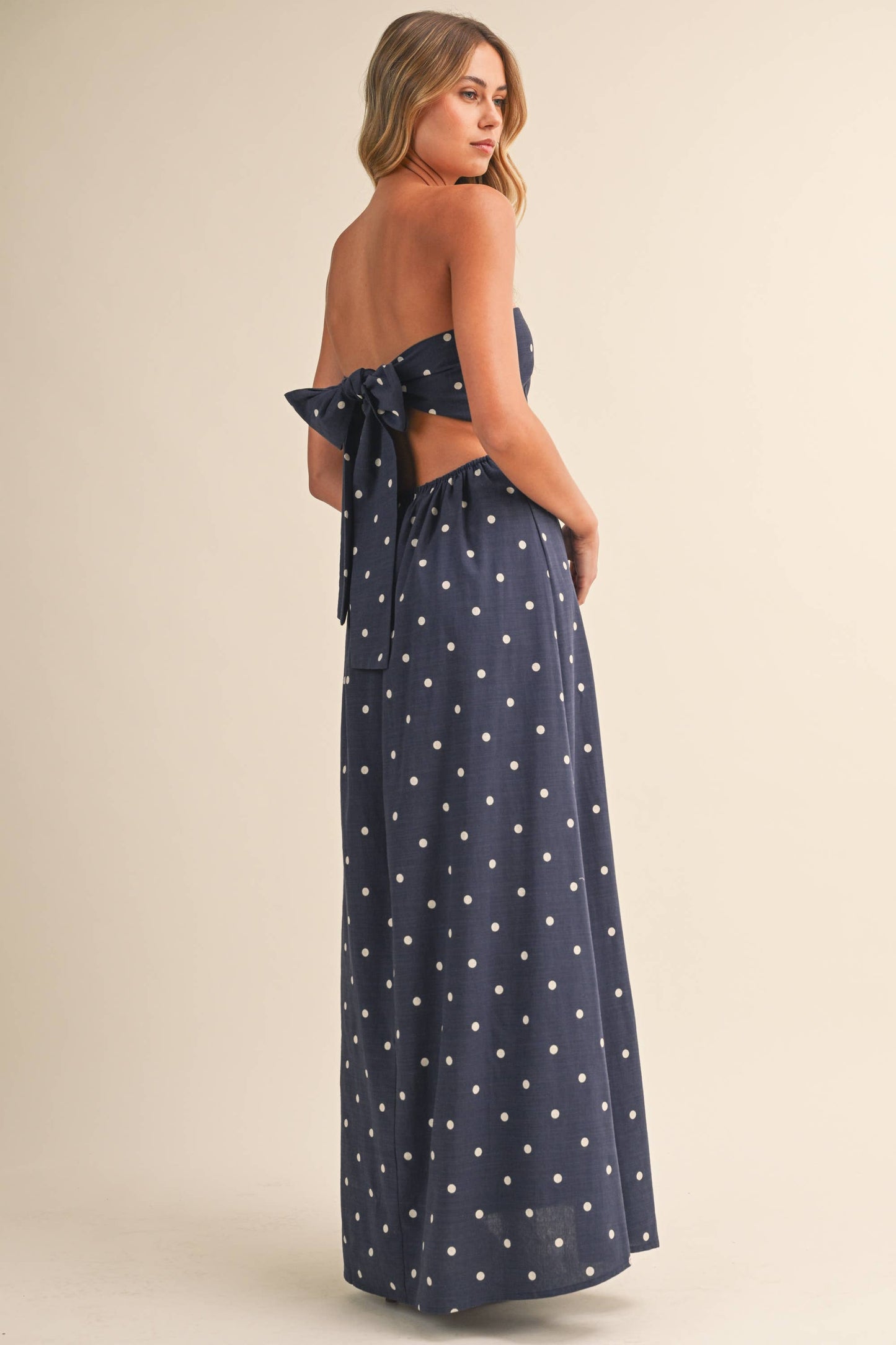 Polka Dot Tube Maxi Dress With Tie-back