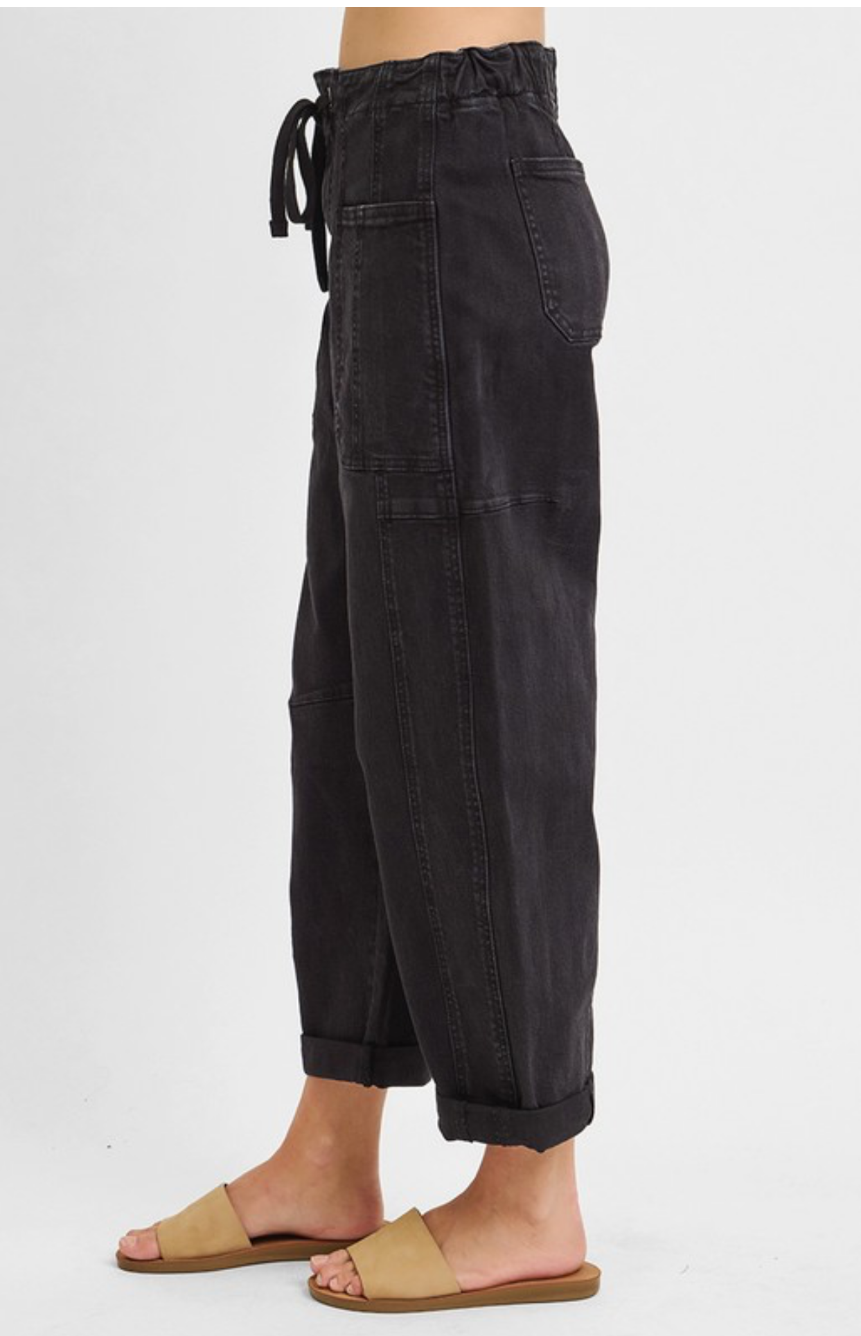 High Rise Crop Wide Barrel Cargo Pocket Pants