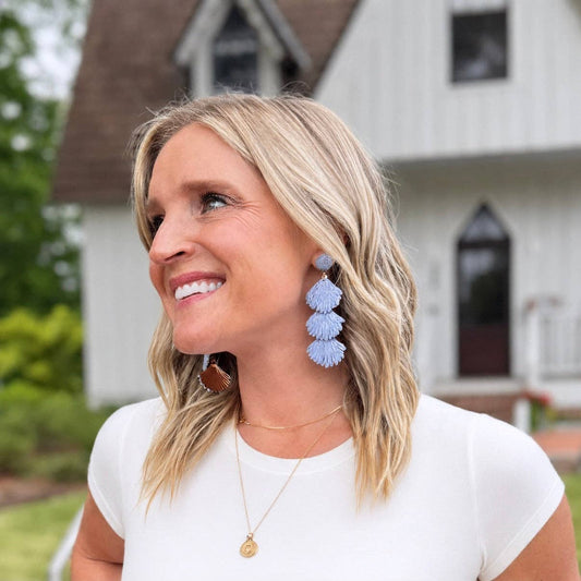 Blue Raffia Tiered Drop Earring