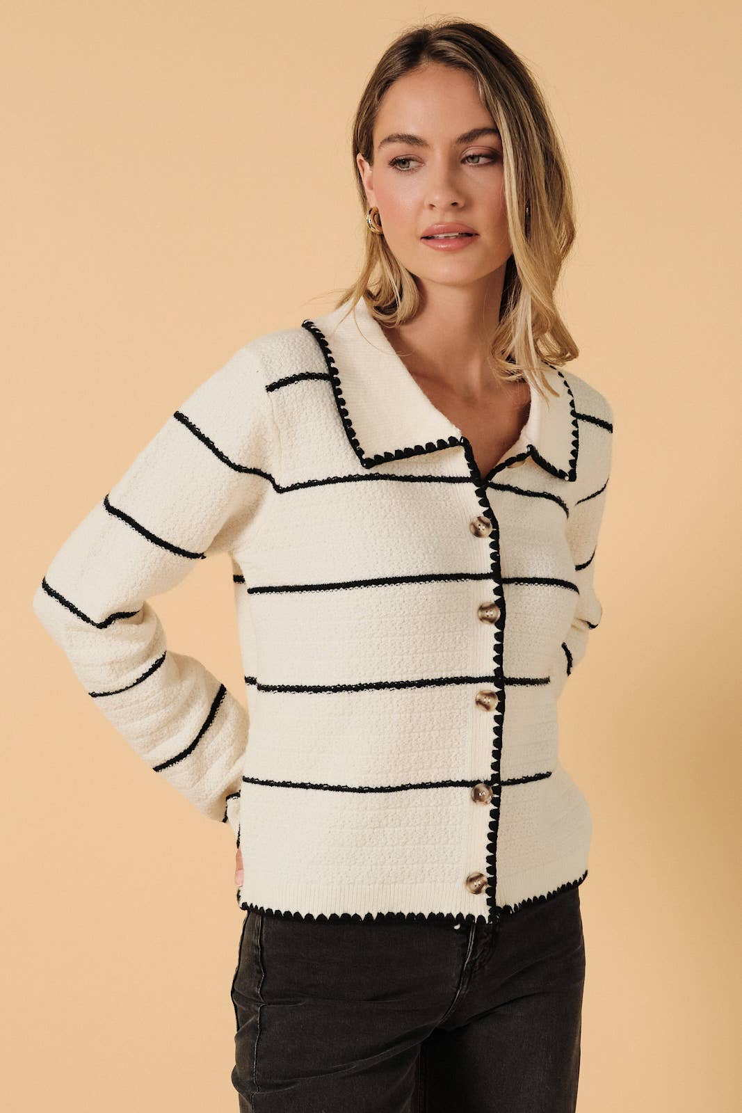 Collared Long Sleeve Button Down Sweater Cardigan
