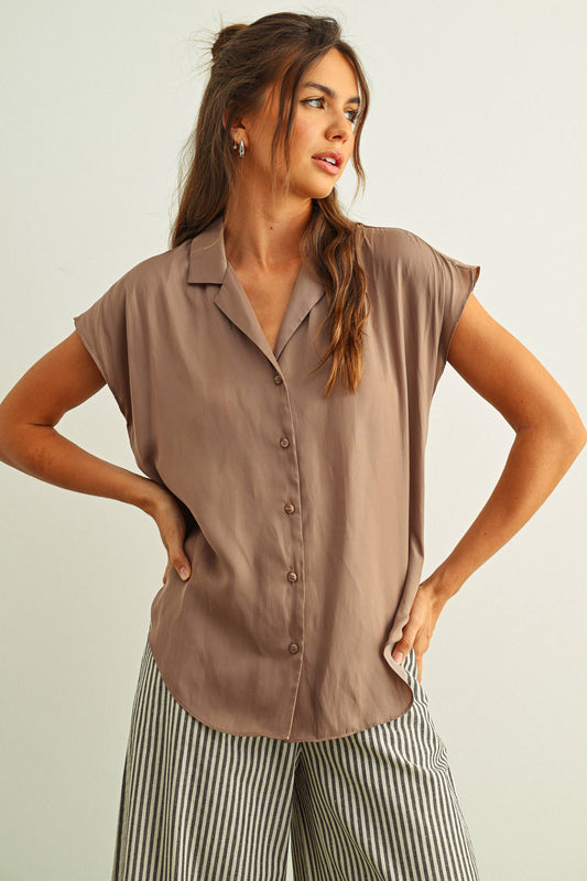 Button Down Cap Sleeve Shirts