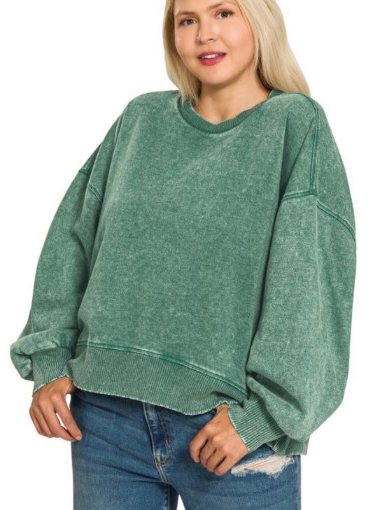 Curvy acid wash pullover