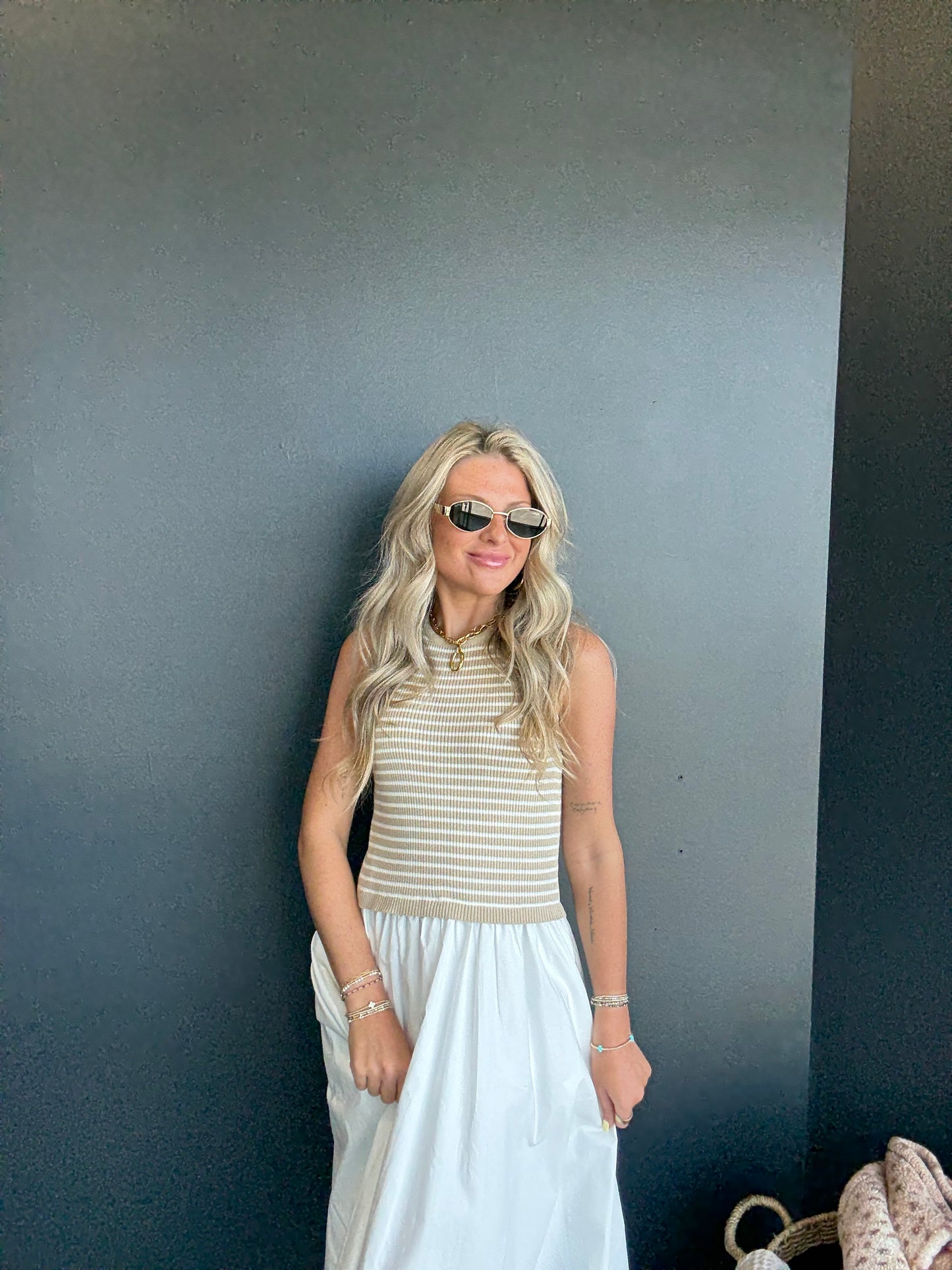 Striped Sleeveless Maxi Dress with Pockets