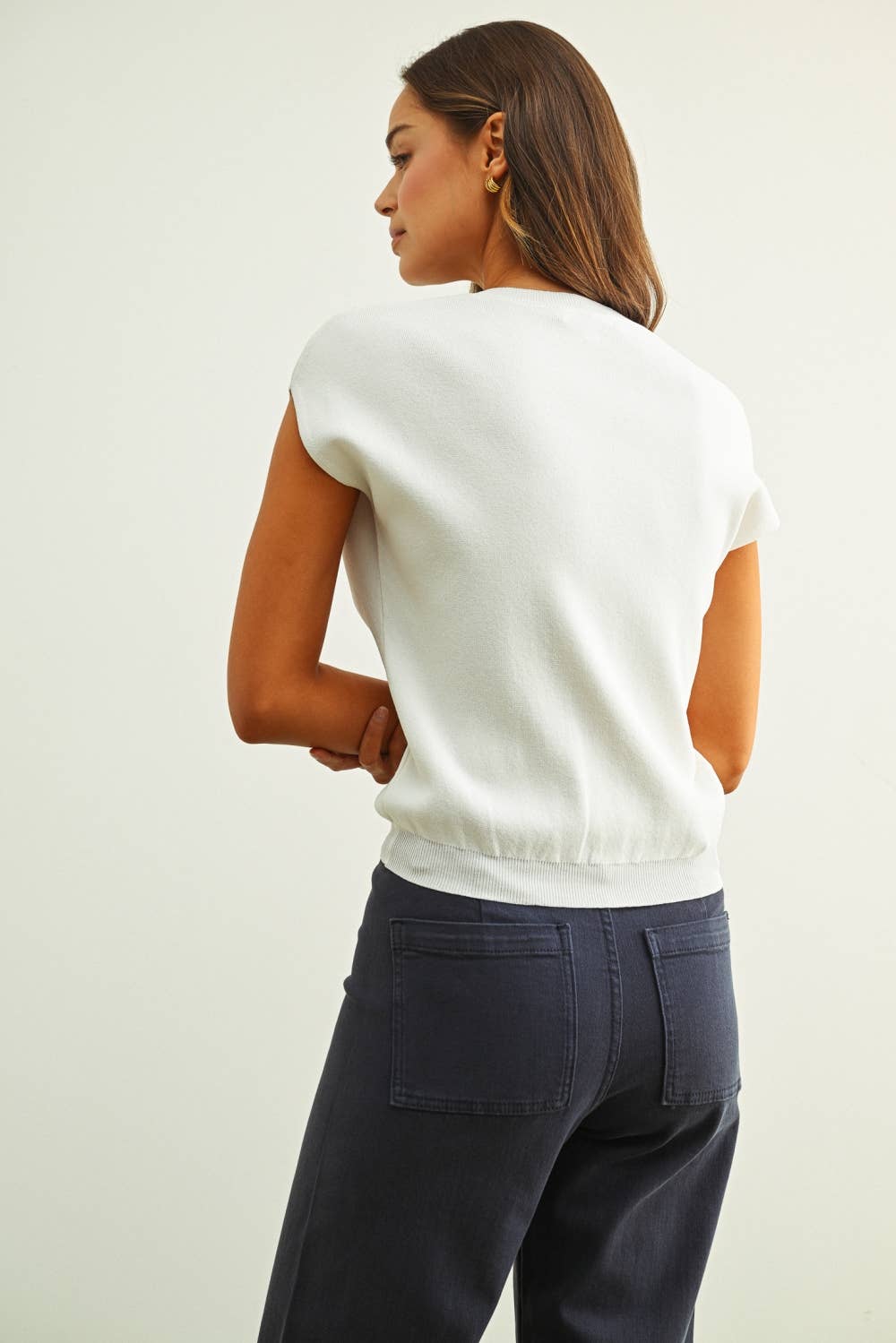 Round Neck Cap Short Sleeve Knit Top
