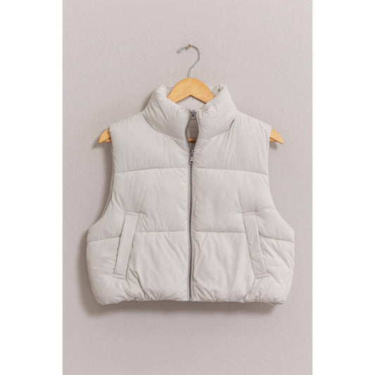 cropped zipper closure puffer vest