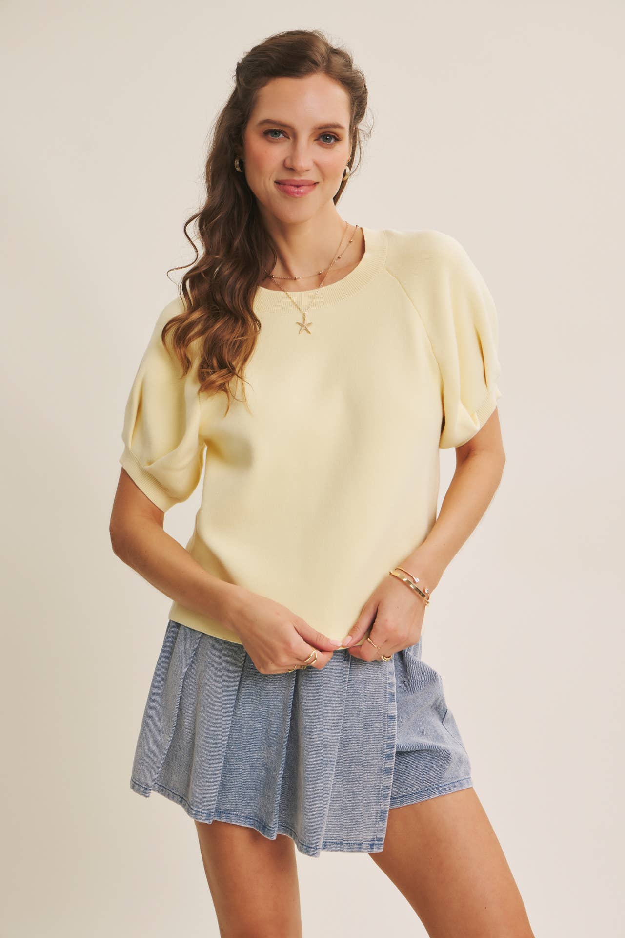 Easy Volume Movement Breathable Cotton Sweater With Puff