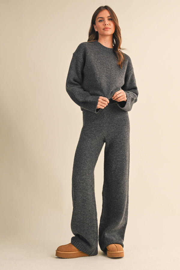 melange cropped sweater top and straight joggers