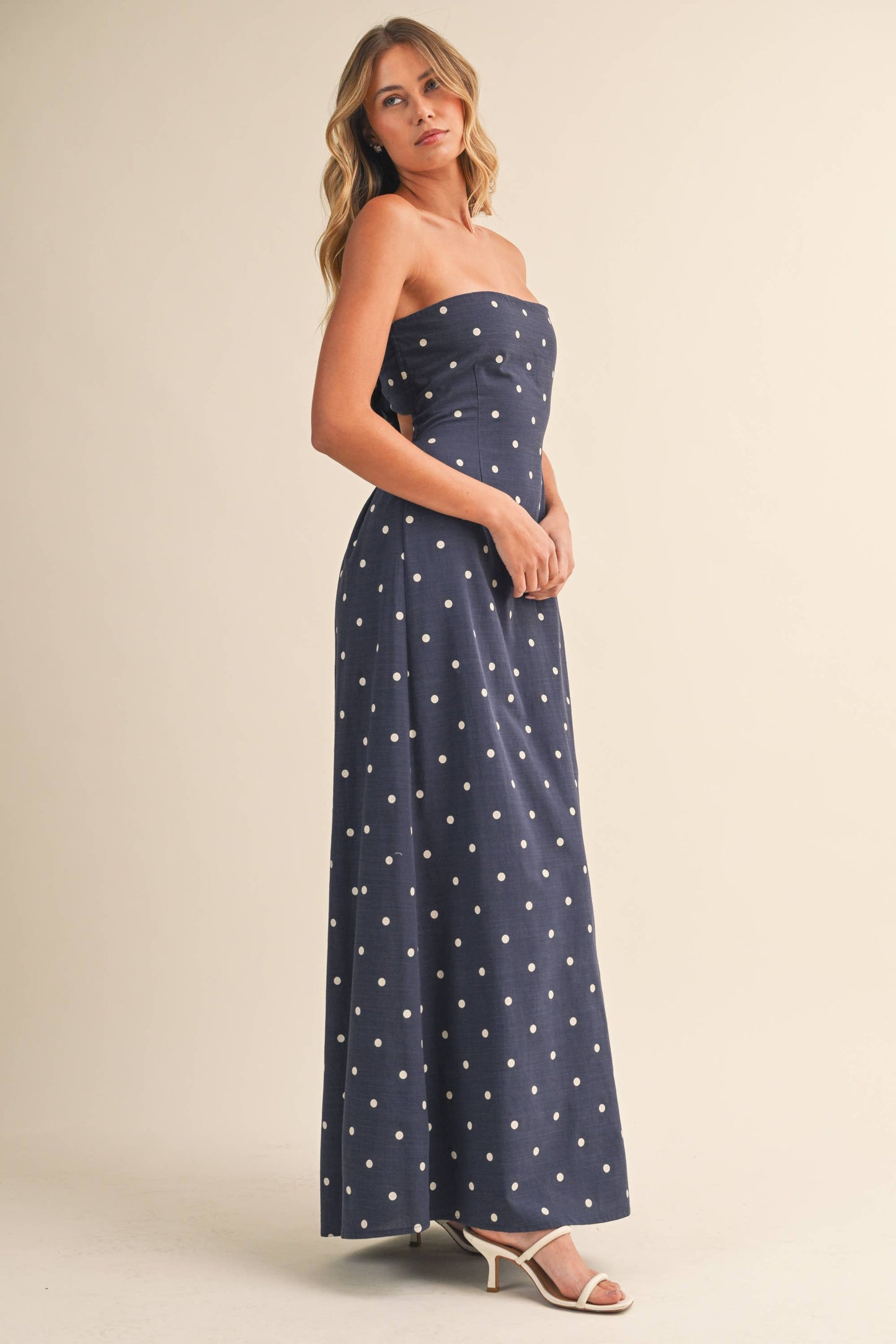 Polka Dot Tube Maxi Dress With Tie-back