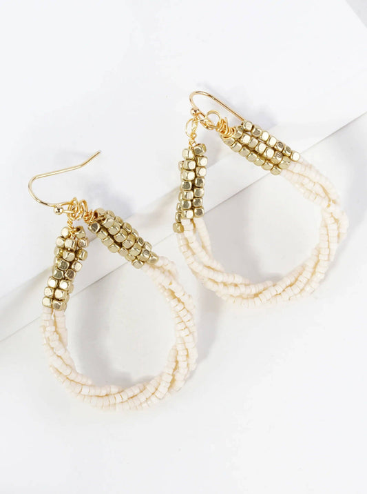Twist Seed Beaded Teardrop Dangle Drop Earrings