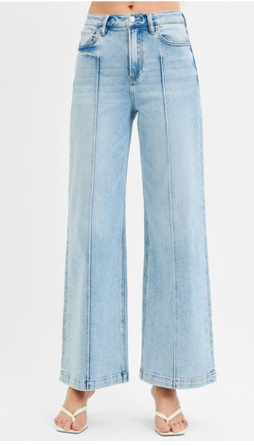 Risen High Rise Wide Leg Pintuck Jeans