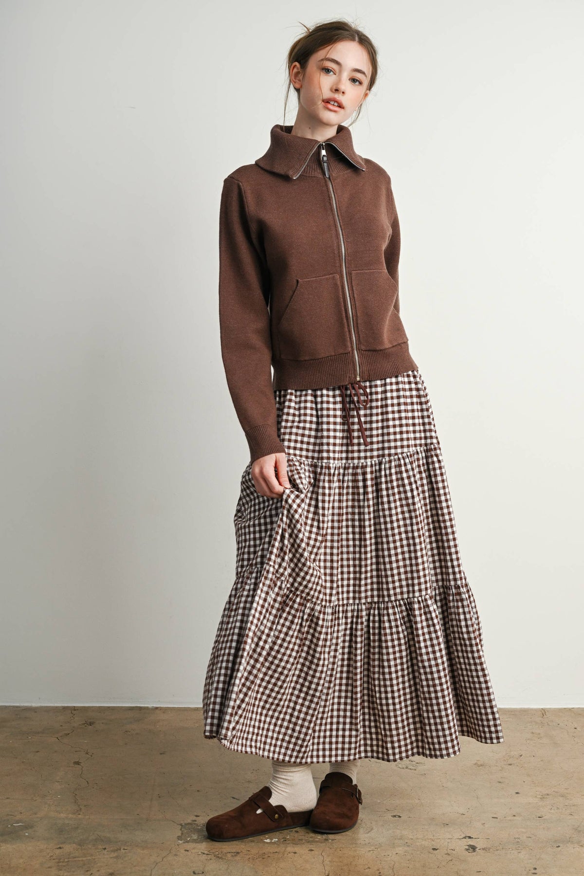 Gingham Tiered Maxi Skirt