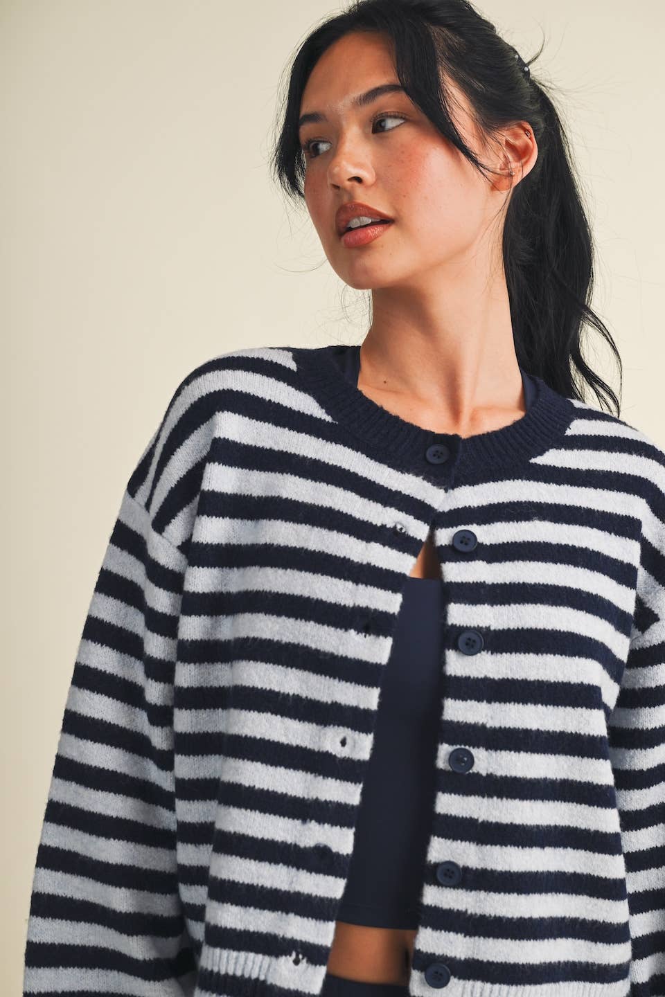 Striped Knit Button Up Cardigan Sweater