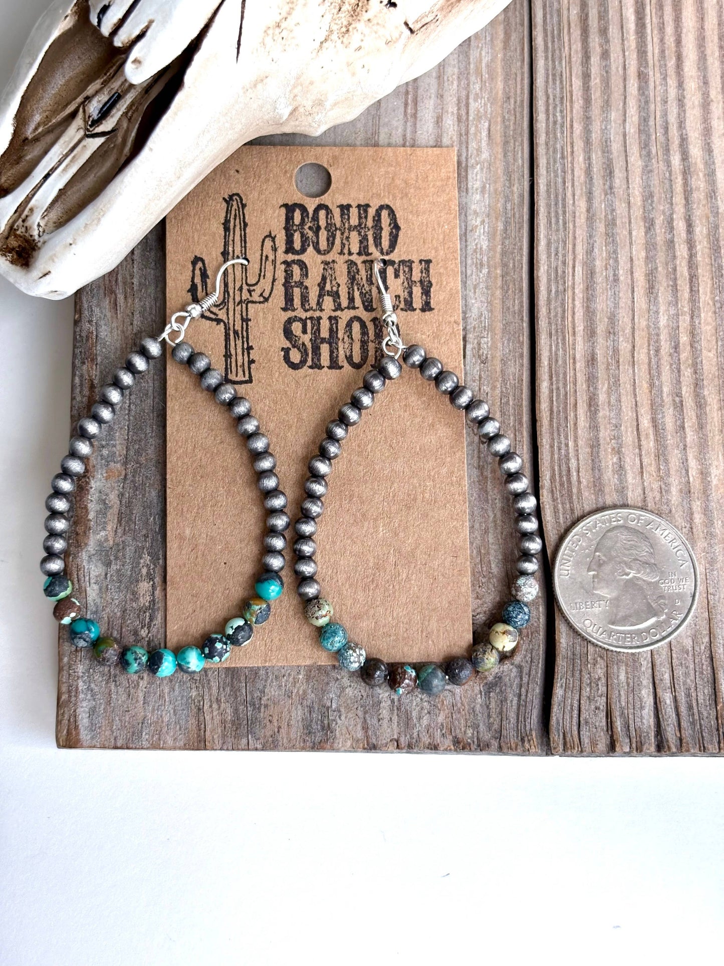 Western Navajo Style Pearl Teardrop Hoop Dangle Earrings