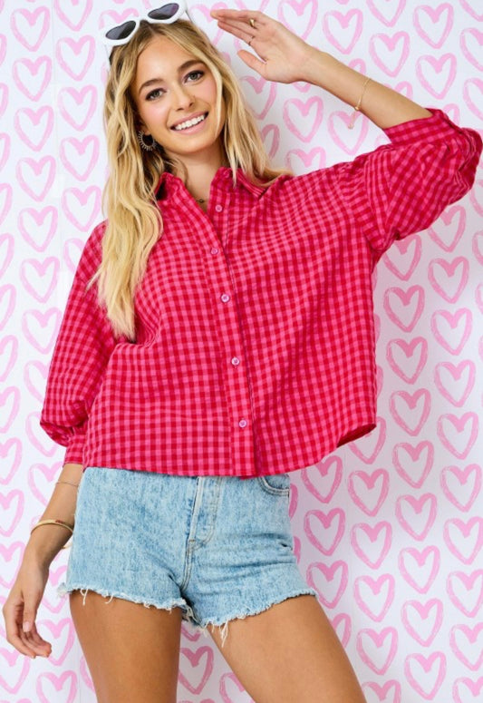 Gingham Button Down Top