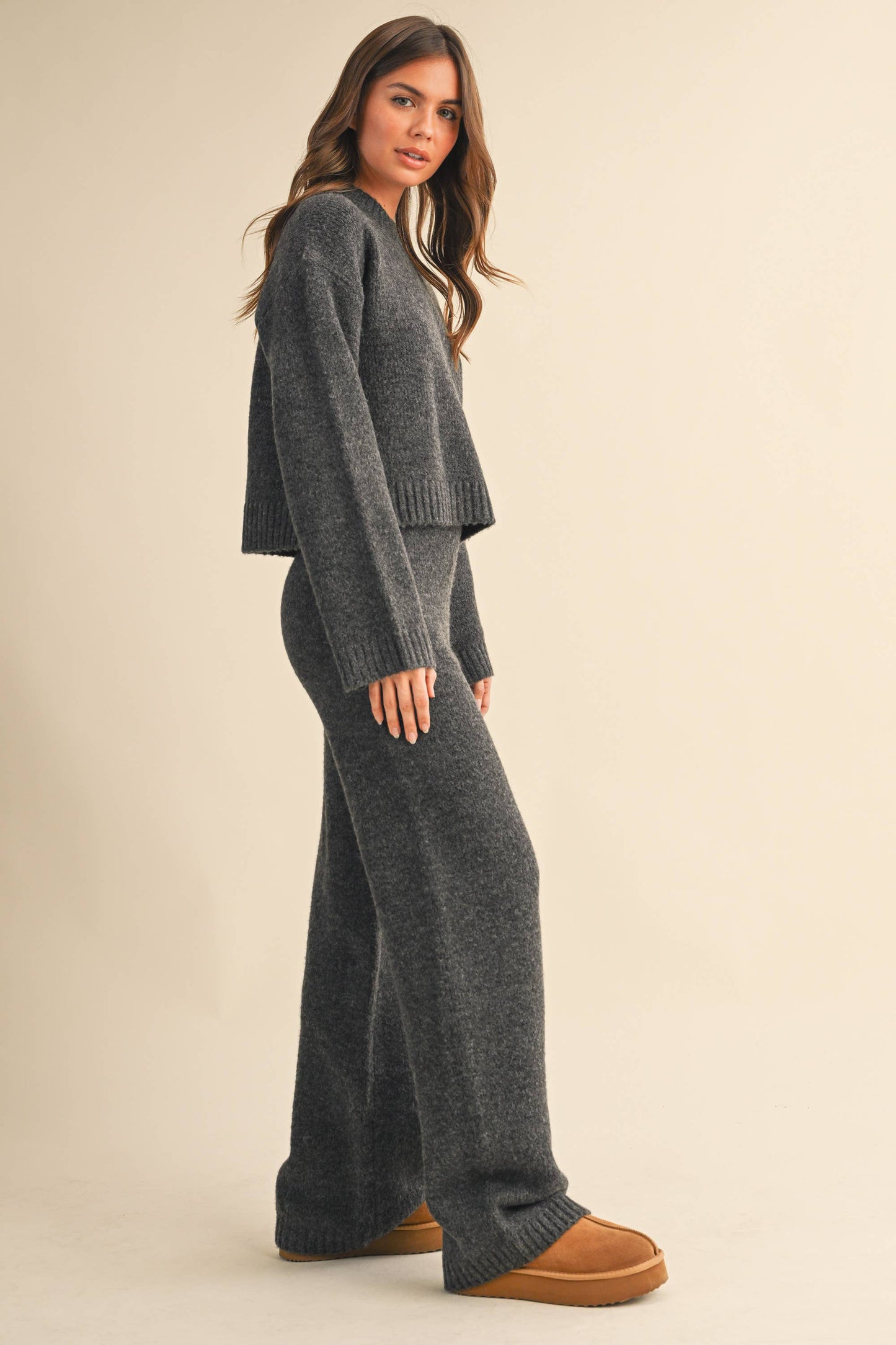 melange cropped sweater top and straight joggers