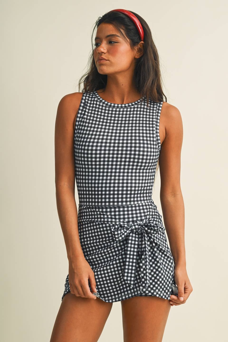 Gingham Print Sleeveless Wrap Tie Front Dress