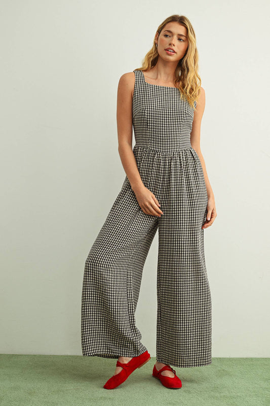 Gingham Printed Tie In The Back Jumpsuit