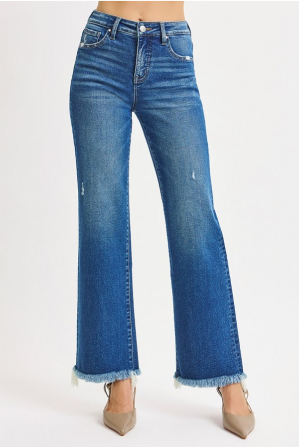 Tummy Control Mid Rise Ankle Straight Fray Hem