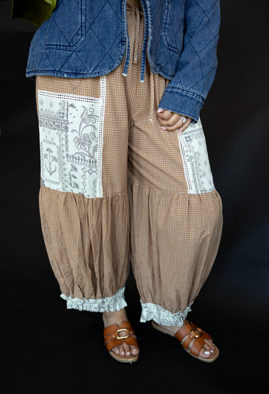 Boho flannel barrel jogger