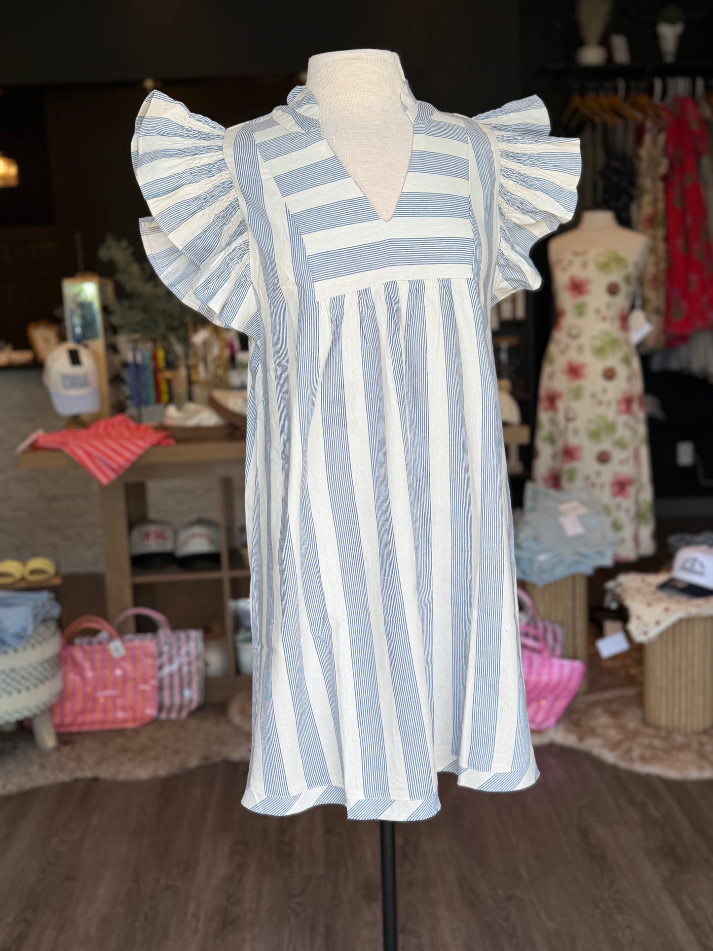 Stripe High Neckline Mini Dress