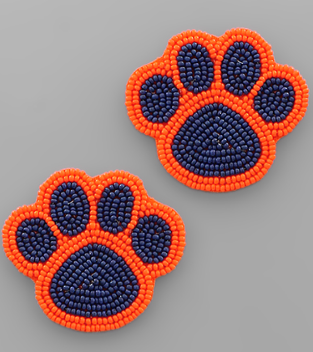 Auburn | Navy & Orange Paw Print Earrings