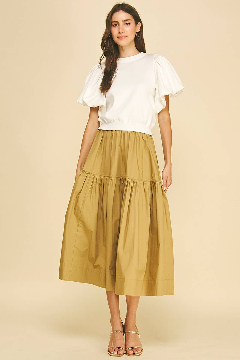 Crew Neck Puff Sleeve Ribbed Top