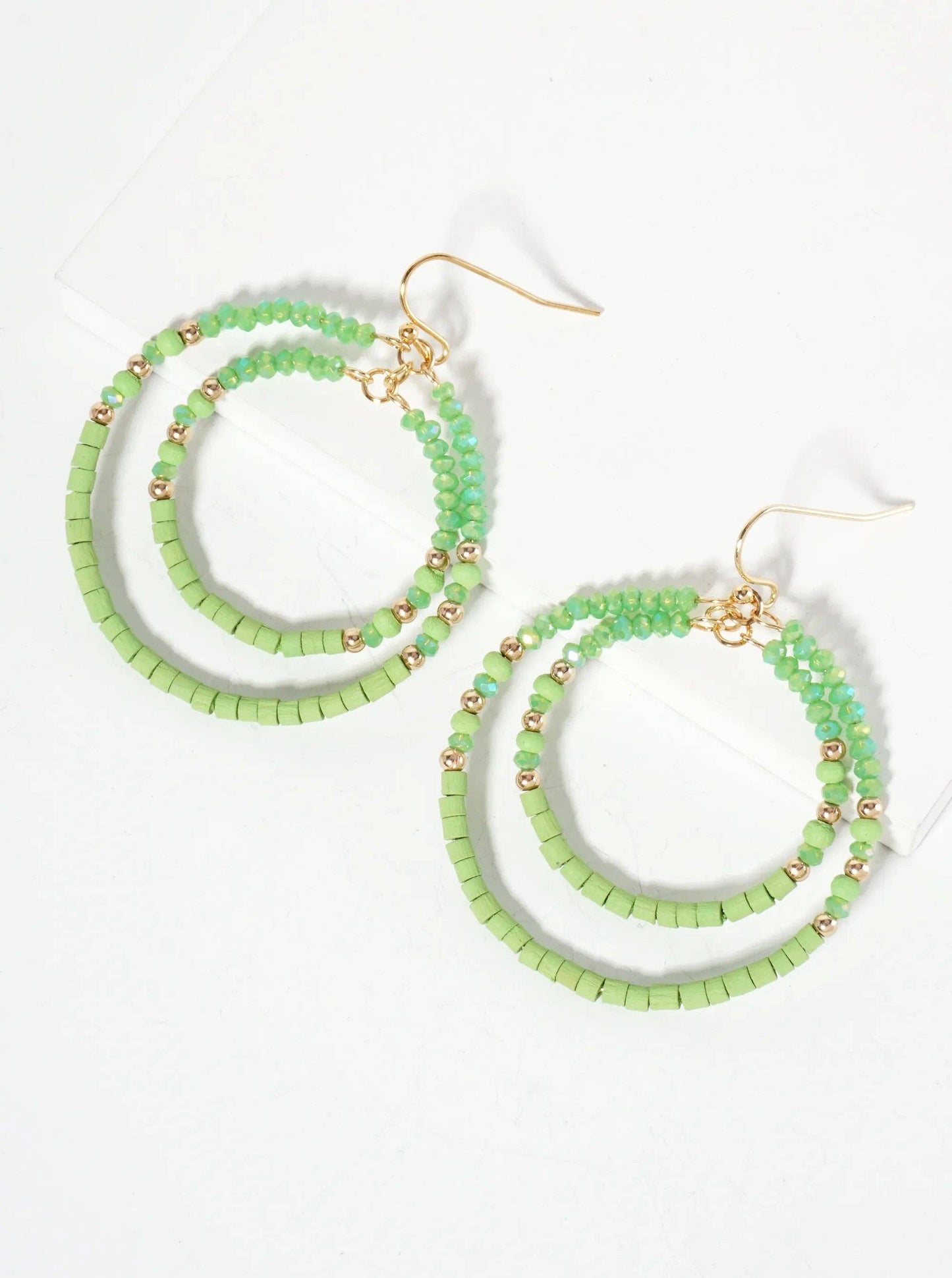 Multi-Beaded Double Circle Dangle Drop Earrings