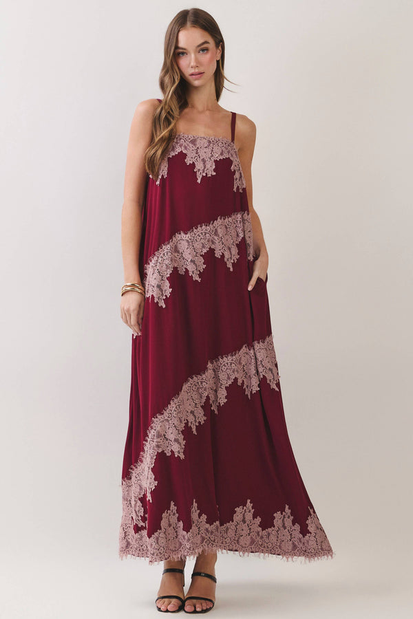 Contrast Lace Trim Detail Maxi Dress