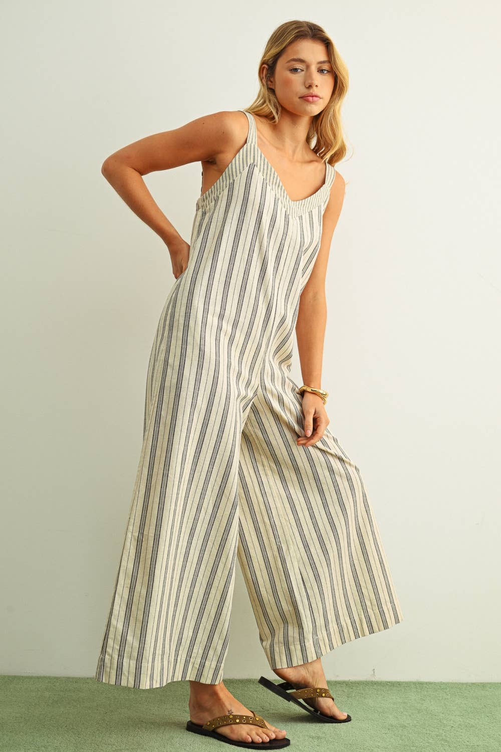 Stripe Printed Wide Leg Jumpsuit