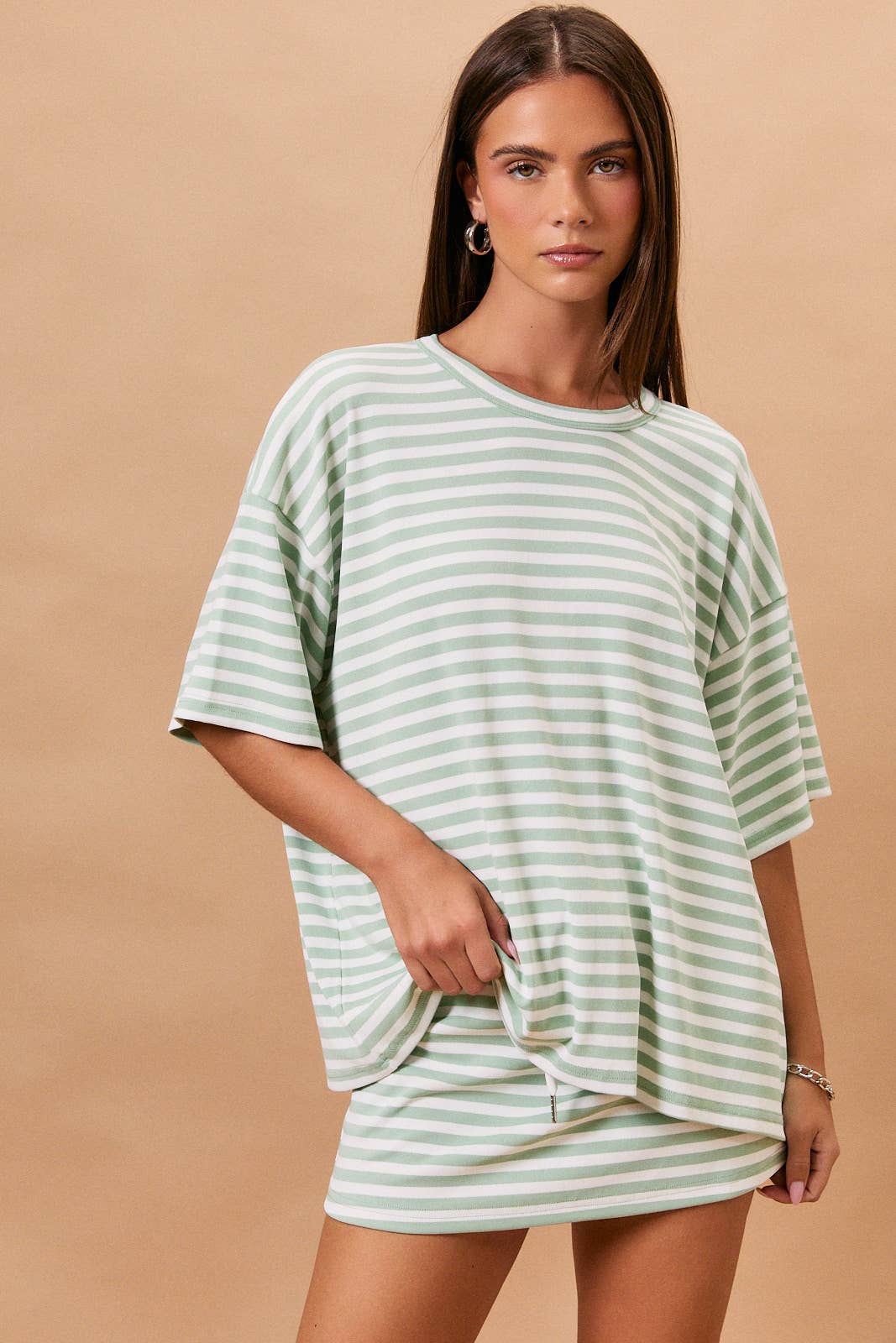 Short Sleeve Round Neck Oversized Stripe T Shirt