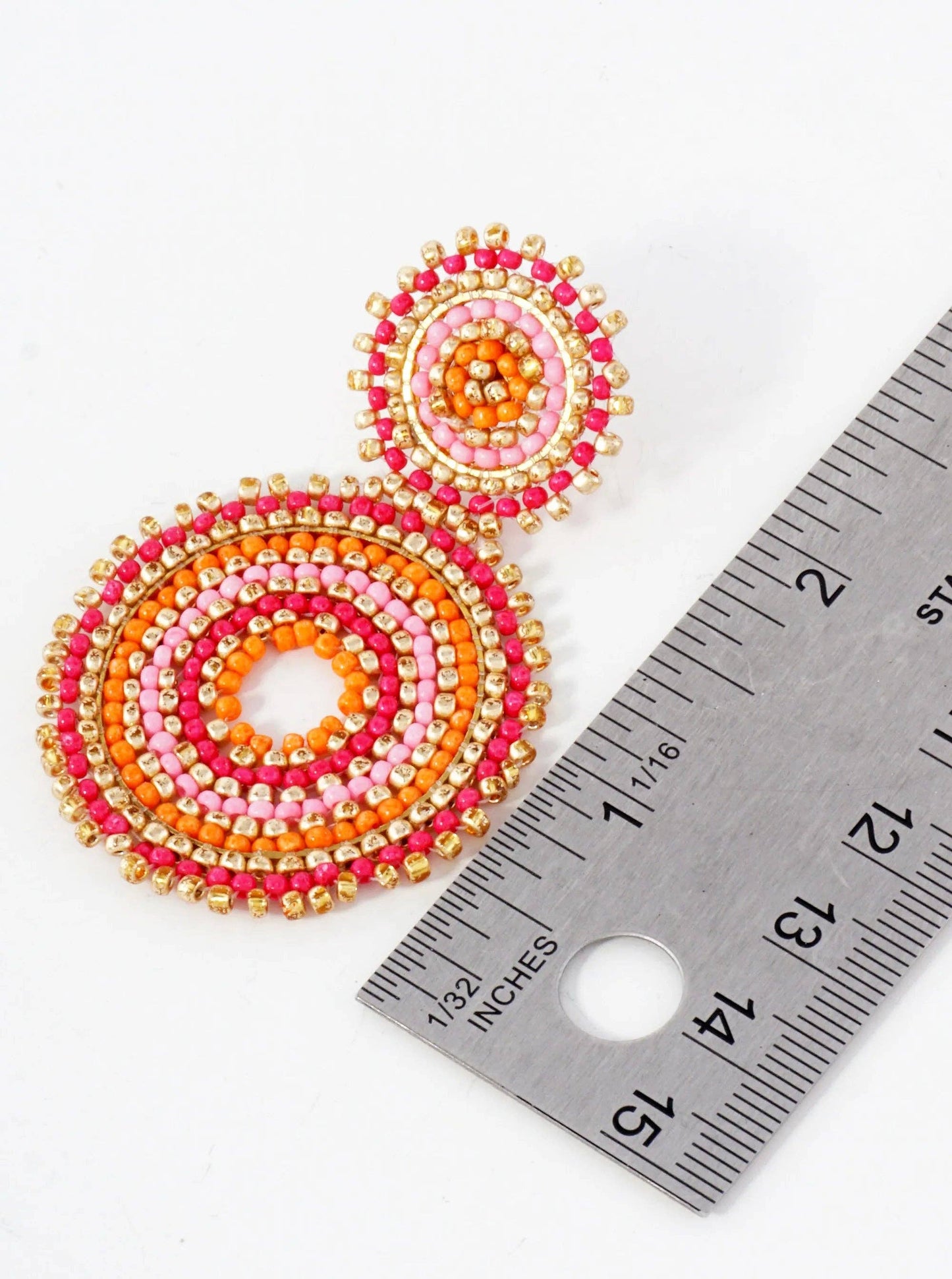 Seed-Beaded Double-Circle Statement Earrings