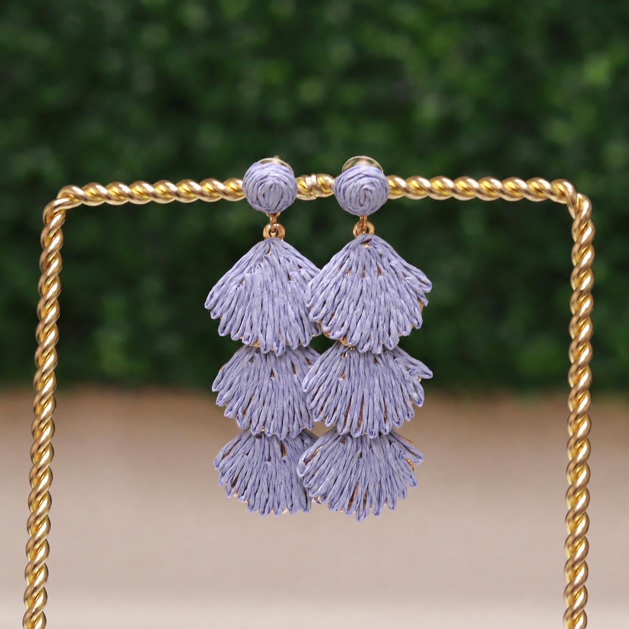 Blue Raffia Tiered Drop Earring