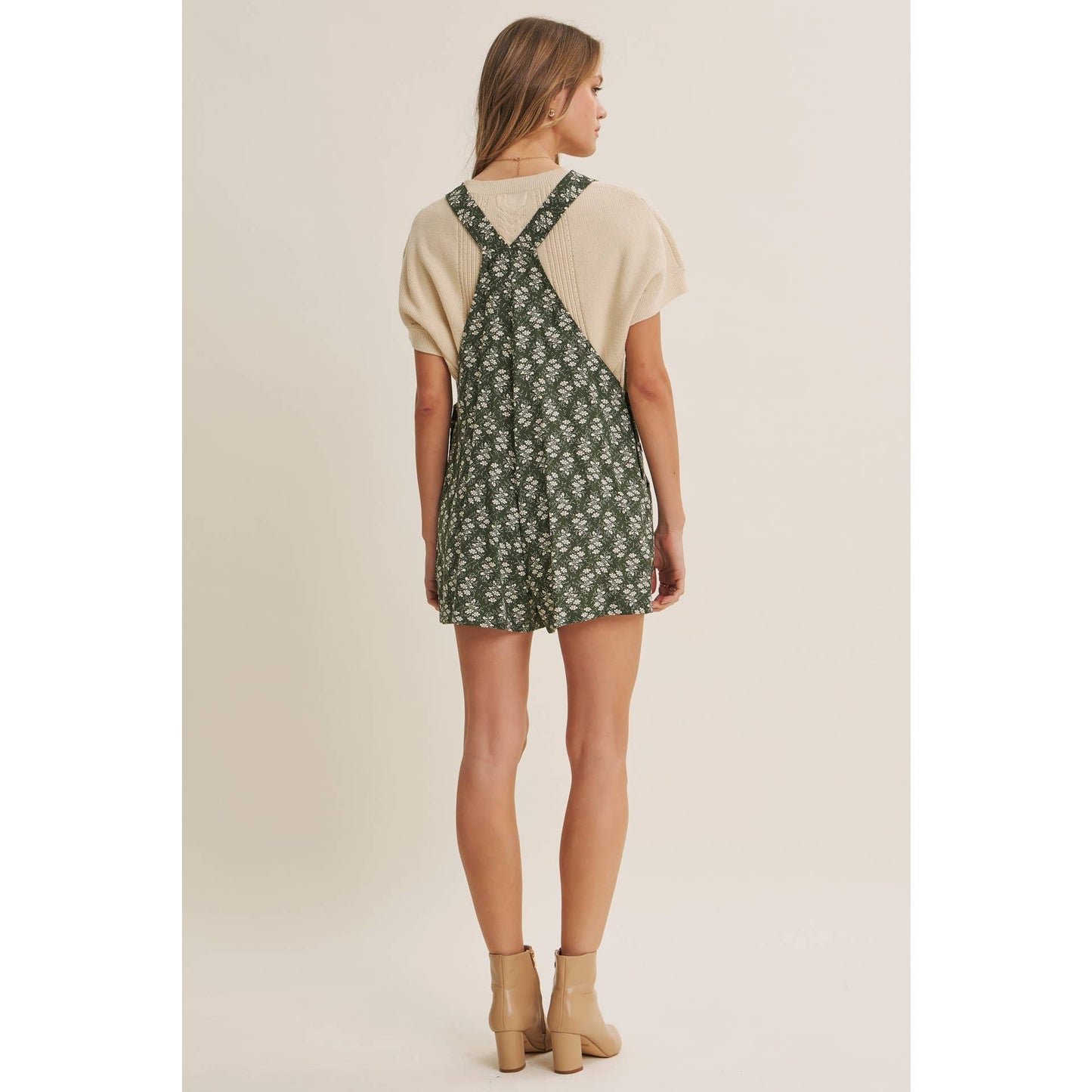 Meadow Bloom Floral Short Overall With Lace Trim Bib Pocket